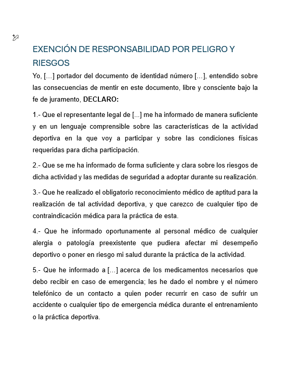 Exención de Responsabilidad-Deportes Peligrosos
