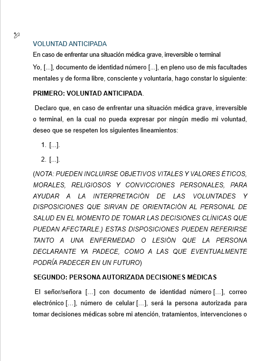 Voluntad Anticipada (Testamento Vital)