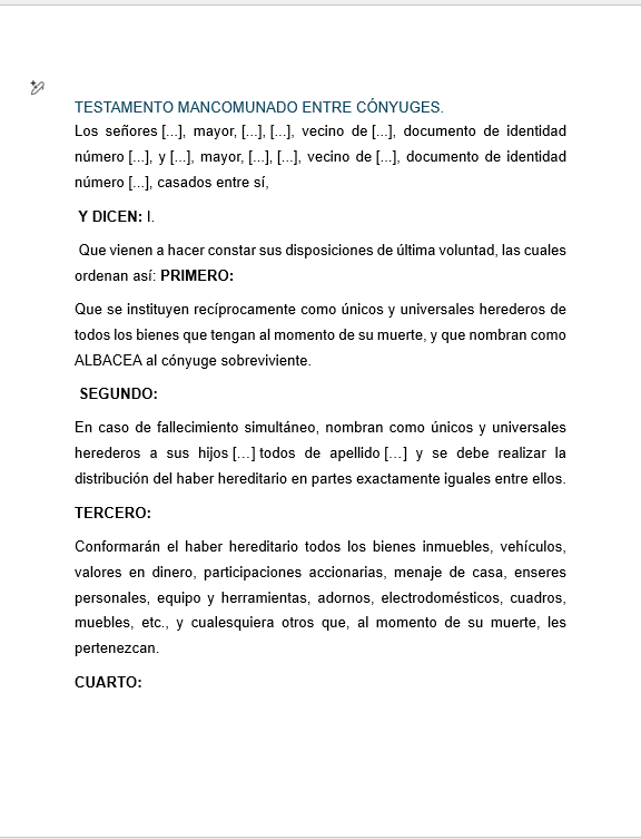 Testamento Mancumunado de Cónyuges (Ejemplo)