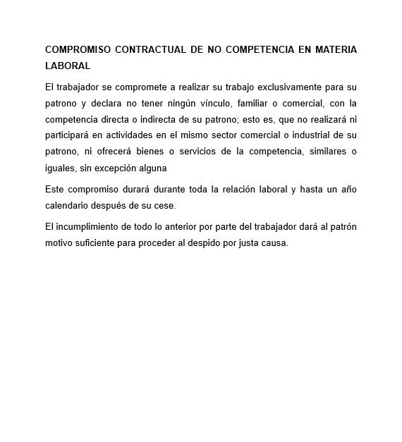 Cláusula de No Competencia Laboral