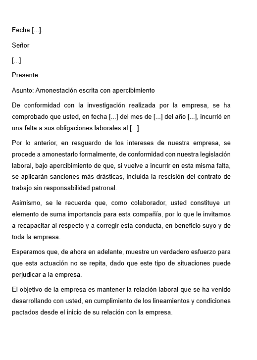 Carta de Amonestación Genérica