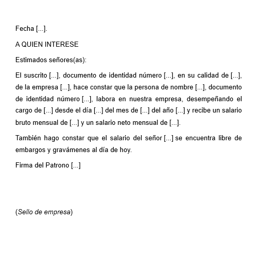 Carta Constancia de Salario