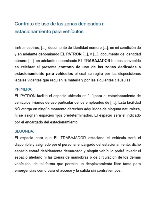 Contrato de Uso de Estacionamiento para Vehículo del Trabajador