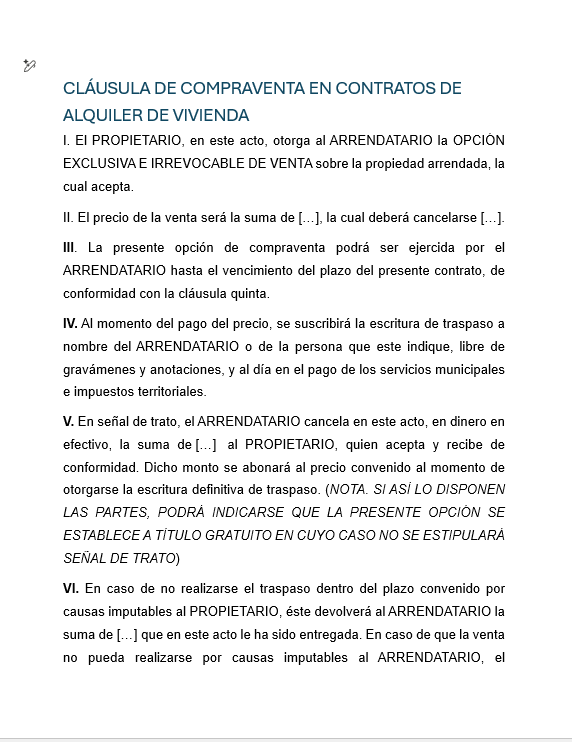 Clausula de Opción de Comra en Alquiler