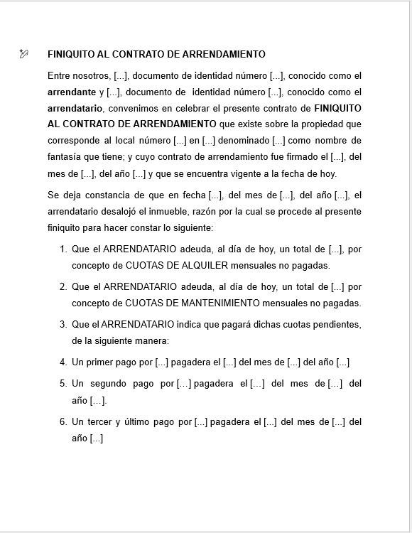 Finiquito de Contrato de Alquiler de Local Comercial