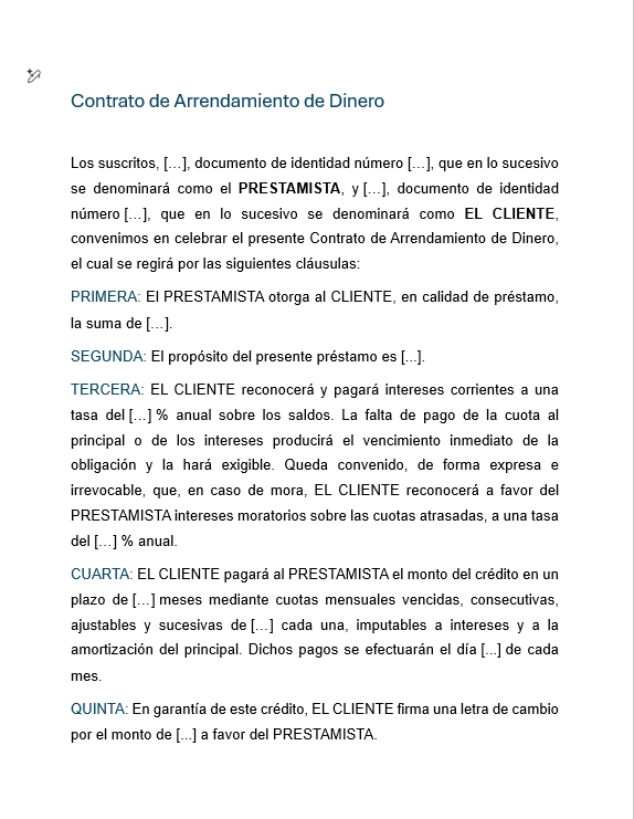 Contrato de Préstamo de Dinero